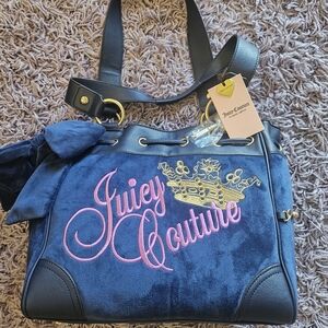 Juicy Couture Navy Velvet Shoulder Bag